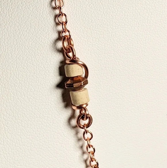 Vintage Embossed Ceramic Bar Necklace Artisan Crafted Jewelry Pure Copper Chain - Picture 6 of 16